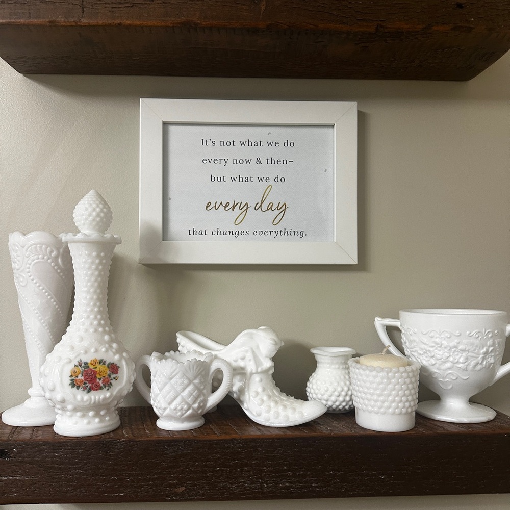 Eight pieces of Antique White Milk Glass Collection. This was all inherited